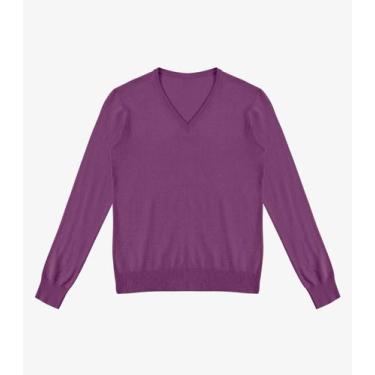 Imagem de Sueter Feminino Gola V Em Tricot Rovitex Roxo, M, Roxo