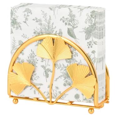 Imagem de Porta-guardanapos para mesa, porta-guardanapos dourados com design de folhas de ginkgo para guardanapos de papel e cozinha, jantar e bancada, dispensador de porta-guardanapos de coquetel, decorações