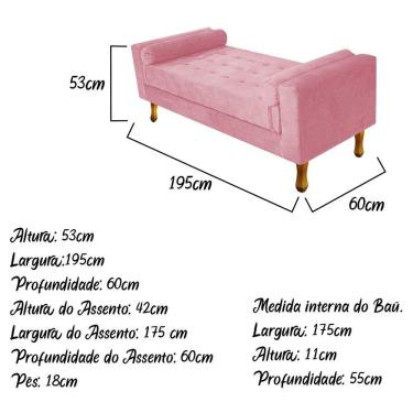 Imagem de Recamier Félix King Size 195cm Suede Rosa Bebê