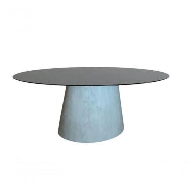 Imagem de Mesa De Jantar Cone Cimento Queimado Oval 180x100 Cm Tampo Laqueado Cor Preto