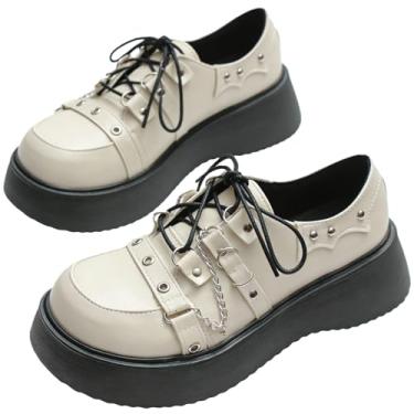 Imagem de Tênis feminino punk Mary Jane plataforma com corrente de laço rebite, casual, couro gótico, preto, bico redondo, salto grosso, jeans, saias para Halloween, viagem, festa, cosplay, encontros, - Estilo