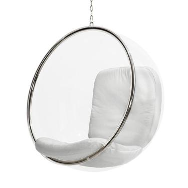 Imagem de Poltrona Bubble Chair Acrilico Com Estofado Couro Natural - Branco