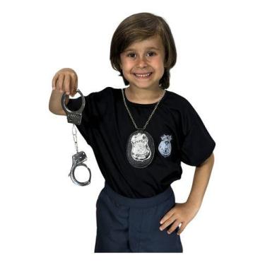 Imagem de Fantasia Policial Infantil Camisa Algema Distintivo Completa Tamanho:P