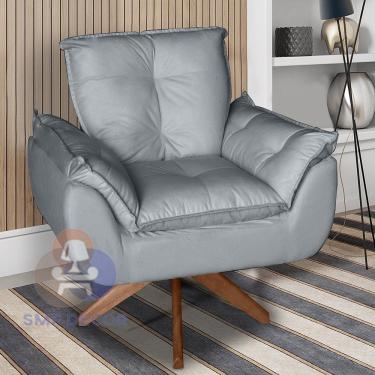 Imagem de Poltrona/cadeira Decorativa Glamour Opala Com Base Giratória 30cm Em Madeira Cinza