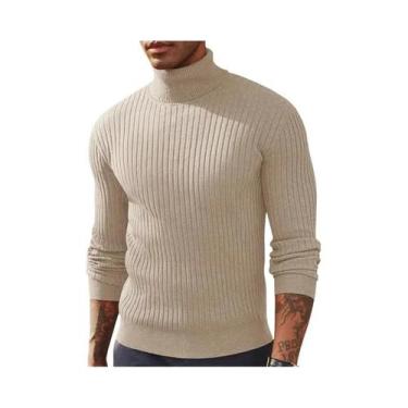 Imagem de Suéter Masculino De Tricô Gola Alta Manga Longa Slim Fit Quente E Gros