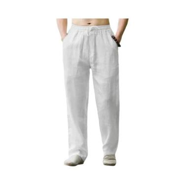 Imagem de Calças De Praia Masculinas Em Algodão E Linho, Estilo Casual, Soltas, 