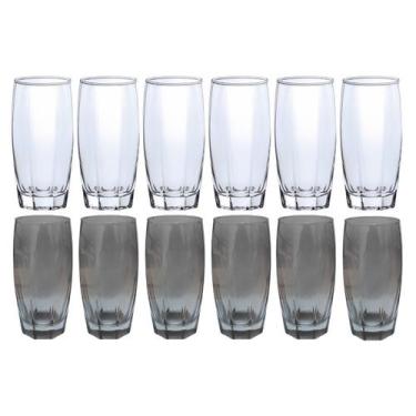 Imagem de Conjunto Copos de Vidro 370ml 6 Transparente/6 Cinza Florida - PRATICA