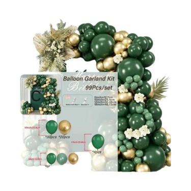 Imagem de Kit De Arco De Balões Verde E Dourado Com 99 Peças Para Decoração De F