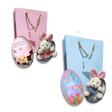 Imagem de kit c2 Coelhos + 2 Ovos Páscoa Metal Colecionavel +2 Sacolas - Mkt Mul