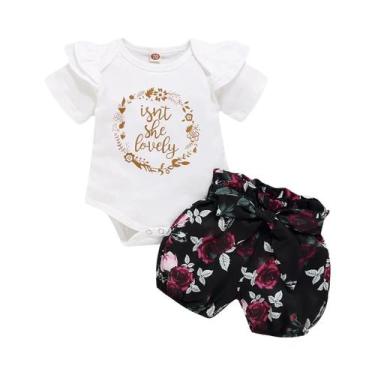 Imagem de Conjunto De Verão Para Bebês Meninas De 0 a 18 Meses, Body Preto, Shor