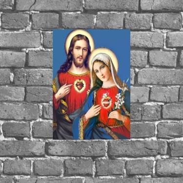 Imagem de Placa Sagrado Coração De Jesus E Maria 18x27cm