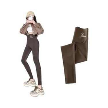 Imagem de Leggings Pretas Femininas De Cintura Alta M-XL, Calças Shark Com Efeit