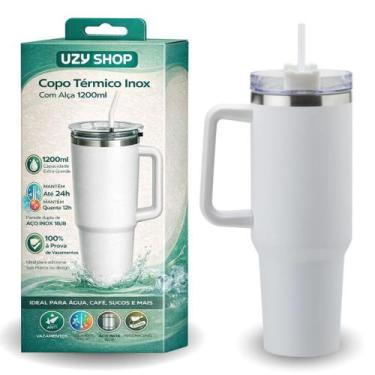 Imagem de Copo Térmico 1200ml Inox 304 Com Alça Canudo e Tampa Anti Vazamento Qu