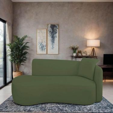 Imagem de Divã Recamier Suíça Curvo Sala Recepção 150cm Lado Esquerdo Linho Verde