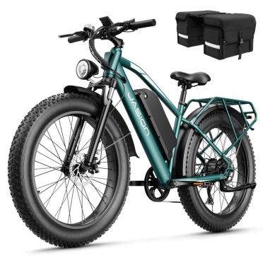 Imagem de Bicicleta elétrica Jasion EB5 MAX verde, pneus 26x4, motor até 2000W, bateria 48V 15Ah, 7 marchas, suspensão dianteira e voltagem 110V
