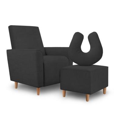 Imagem de Kit Poltrona Para Amamentação Sophia Suede Preto Clique Decoração