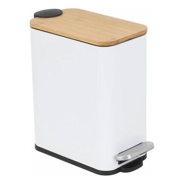 Imagem de Lixeira Banheiro 5l Branca Metal E Madeira 28x20x20cm Pedal