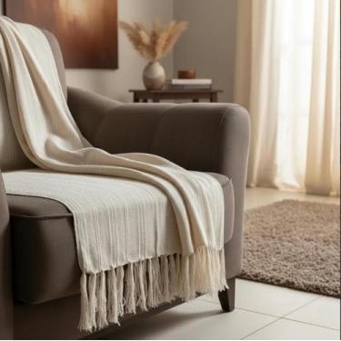 Imagem de Manta Para Sofá Cru Luxo Premium 1,20x1,80m Tear Mineiro Artesanal - M