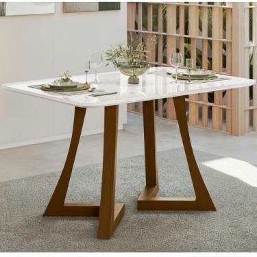 Imagem de Mesa de Jantar 136cm com Tampo de Vidro Ana Sonetto, Ambar/Off White