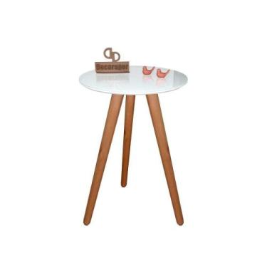 Imagem de Mesa De Canto Pés Palito Amadeirado Com Tampo Vidro 35cm Branco 70cm -