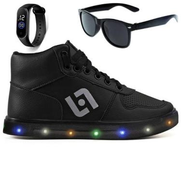 Imagem de Tenis Infantil De Led Meninos Botinha Cano Alto Escolar Casual Basico 