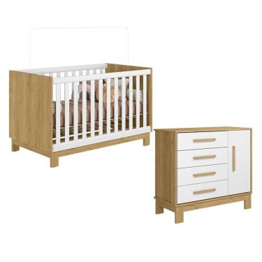 Imagem de Kit Berço Americano e Cômoda Sapateira Q Encanto Slim em MDP Branco Fosco Ou Brilhante