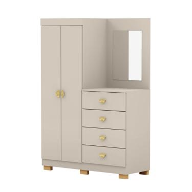 Imagem de Cômoda Guarda Roupa Cristal 2 Portas 4 Gavetas em MDF com Puxador Concha Dourado Fendi