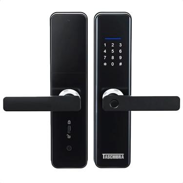 Imagem de Fechadura Digital TFEE02 de Embutir com Impressão Biométrica para Porta em Plástico com Acabamento Fosco Preto Fosco