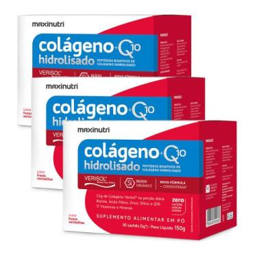 Imagem de Kit 3 Colágeno Verisol 30x5g Frutas Vermelha + Q10 Maxinutri