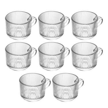 Imagem de Jogo 8 Xícara De Café De Vidro Com Alça Transparente Lines 90ml - WOLF