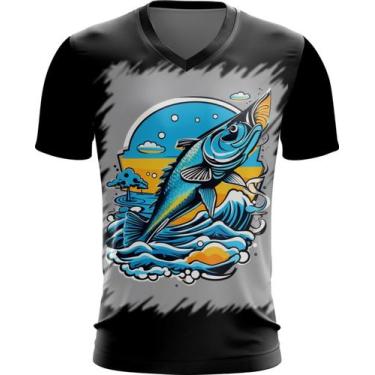 Imagem de Camiseta Gola V Pesca Esportiva Peixes Azul Paz 2 - Kasubeck Store, IN