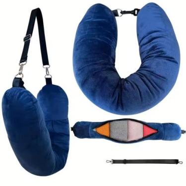 Imagem de Almofada de pescoço para viagem com enchimento de roupas, alça reguláv