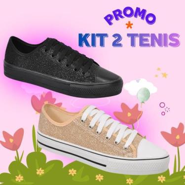 Imagem de Kit promocional 2 tênis infantil meninas com glitter brilhante - Sem m
