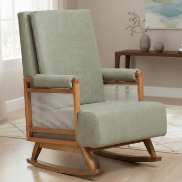 Imagem de Poltrona de Amamentação Com Balanço Base Nina Líria D02 Bouclê Verde Oliva C-199 - Lyam...