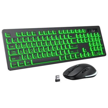 Imagem de Teclado e Mouse KOPJIPPOM Sem Fio com Letras Grandes e Retroiluminação