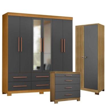 Imagem de Guarda Roupa Casal New Kansas com Espelho com Cõmoda 4 Gavetas New e A