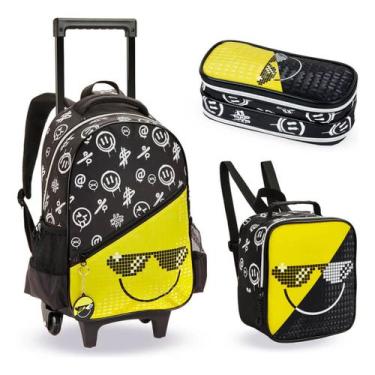 Imagem de Mochila com Rodinha Emoji Feliz Infantil Kit Completo com Mochila, Lan