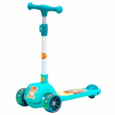 Imagem de Patinete Menino Azul Fofo 3 Rodas Com Luz Led Guidão Ajustável E Estru