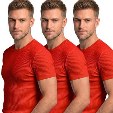 Imagem de Kit 3 Camisetas Masculinas Caneladas Slim Fit Manga Curta Academia Tre