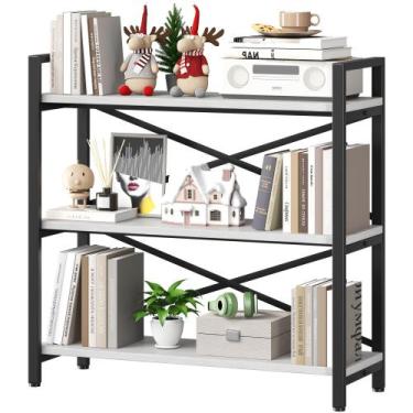 Imagem de Estante de livros Homeiju 3 camadas de madeira/metal Etagere branca
