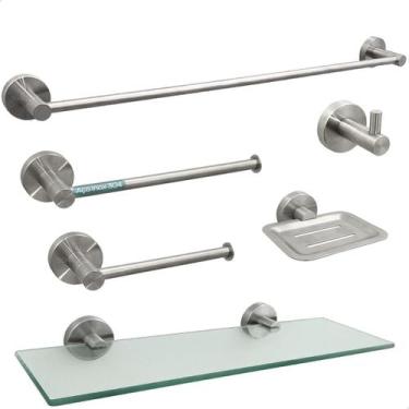 Imagem de Jogo De Banheiro Acessorio Inox 304 Kit Lavabo Luxo 6 Peças Porta Sham