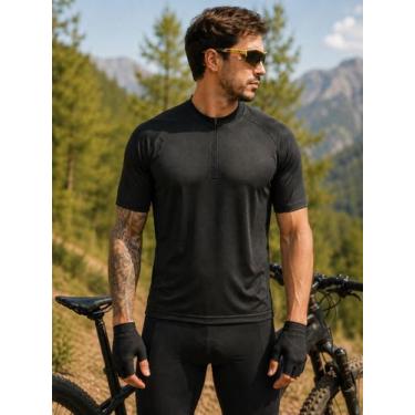 Imagem de Camisa Ciclismo Preta Lisa Sem Estampa Coleção Solid Dry Fit Proteção 