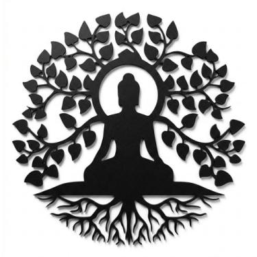 Imagem de Mandala Decorativa Buda Árvore da Vida 40cm em MDF Preto para Parede -