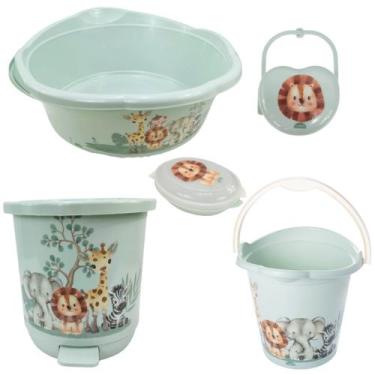 Imagem de Kit banho do bebê 5 peças bacia decorada ludica plasutil + balde + lix