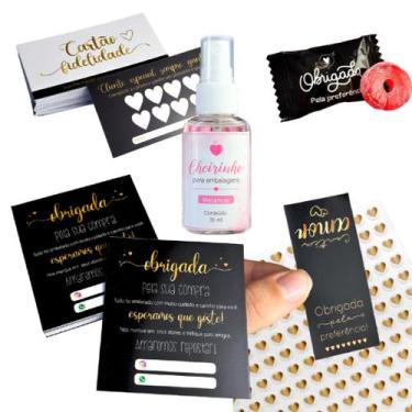 Imagem de Kit Empreendedor Cartões De Agradecimento + Adesivos+ Bala + Cartão Fi