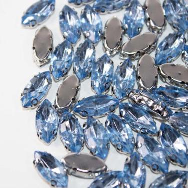 Imagem de Chaton Engrampado Navete 7x15mm- Azul 100 peças 34g - La Mode Arte e C