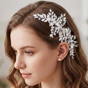 Imagem de Pente de Cabelo EVAZEN com Strass Prateado para Noivas 11 cm