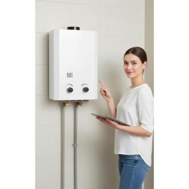 Imagem de Aquecedor Gás Natural 7L Branco a Pilha Eficiente - Congratulations St