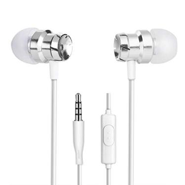 Imagem de Fones de ouvido esportivos, fones de ouvido mãos livres, tomada de 3,5 mm, fone de ouvido intra-auriculares com fio, fones de ouvido estéreo para baixo (prata)