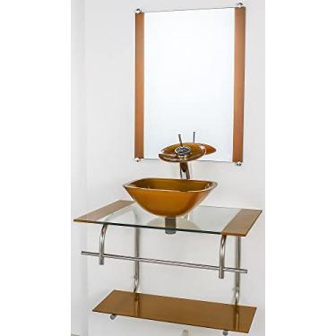 Imagem de GABINETE DE VIDRO PARA BANHEIRO INOX 60CM CUBA QUADRADA CQP DOURADO REAL
